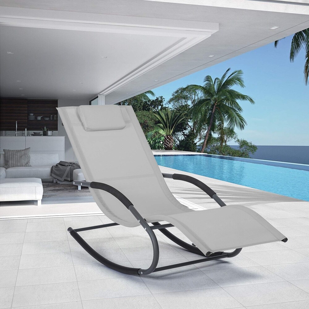 Outdoor Chaise Lounge Steel Curved Lounge Chair with Detachable Pillow Weather Resistant Fabric for Lawn Poolside   56.3*24.8*35