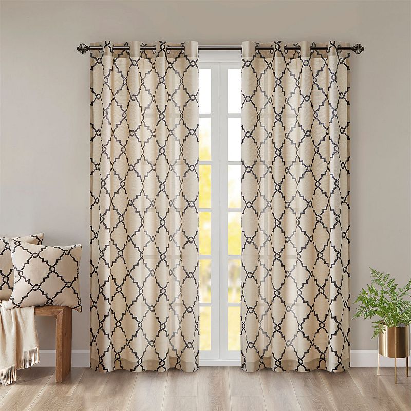 Madison Park 1-Panel Westmont Fretwork Print Light Filtering Window Curtain