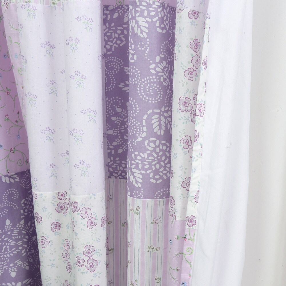 Lilac Lavender Floral Patchwork Window Curtain Panel/Drapes with Tie Backs