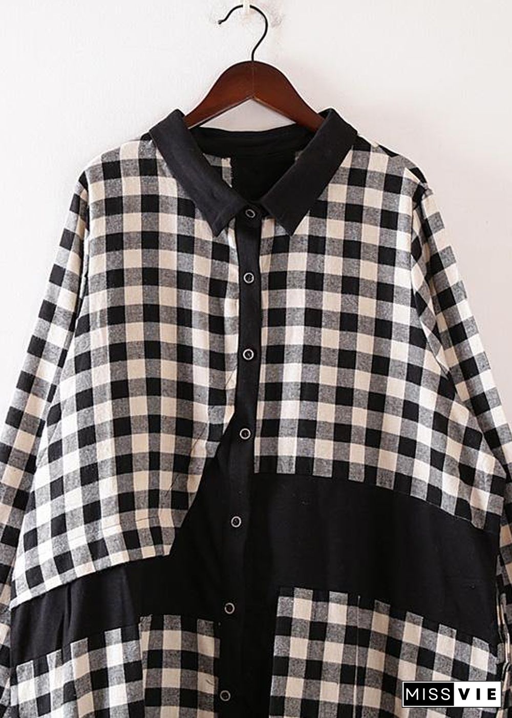 Women plaid cotton clothes For Women lapel collar Art autumn shirt dress