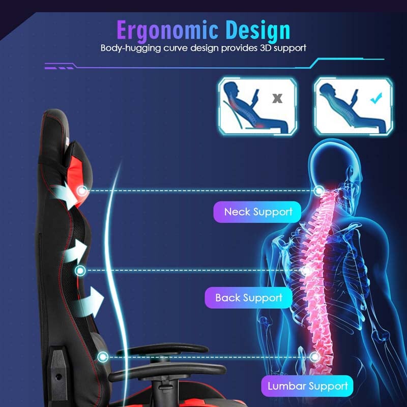 High Back RGB Gaming Chair, Ergonomic Video Game Chair with LED Lights, PVC Leather E-Sport Computer Chair