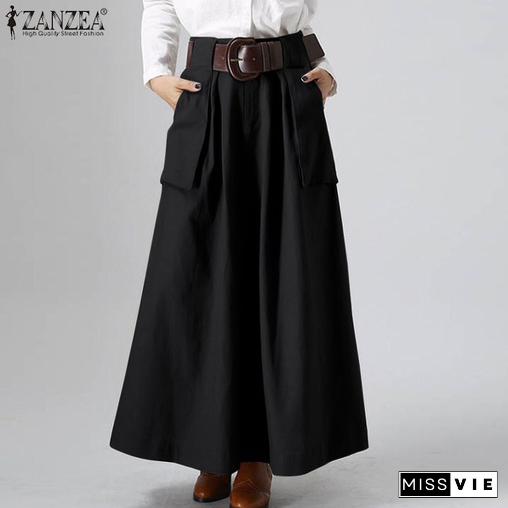 Fashion Women Maxi Long Skirts Summer Vintage Solid High Waist A-Line Party Skirt Female Dress