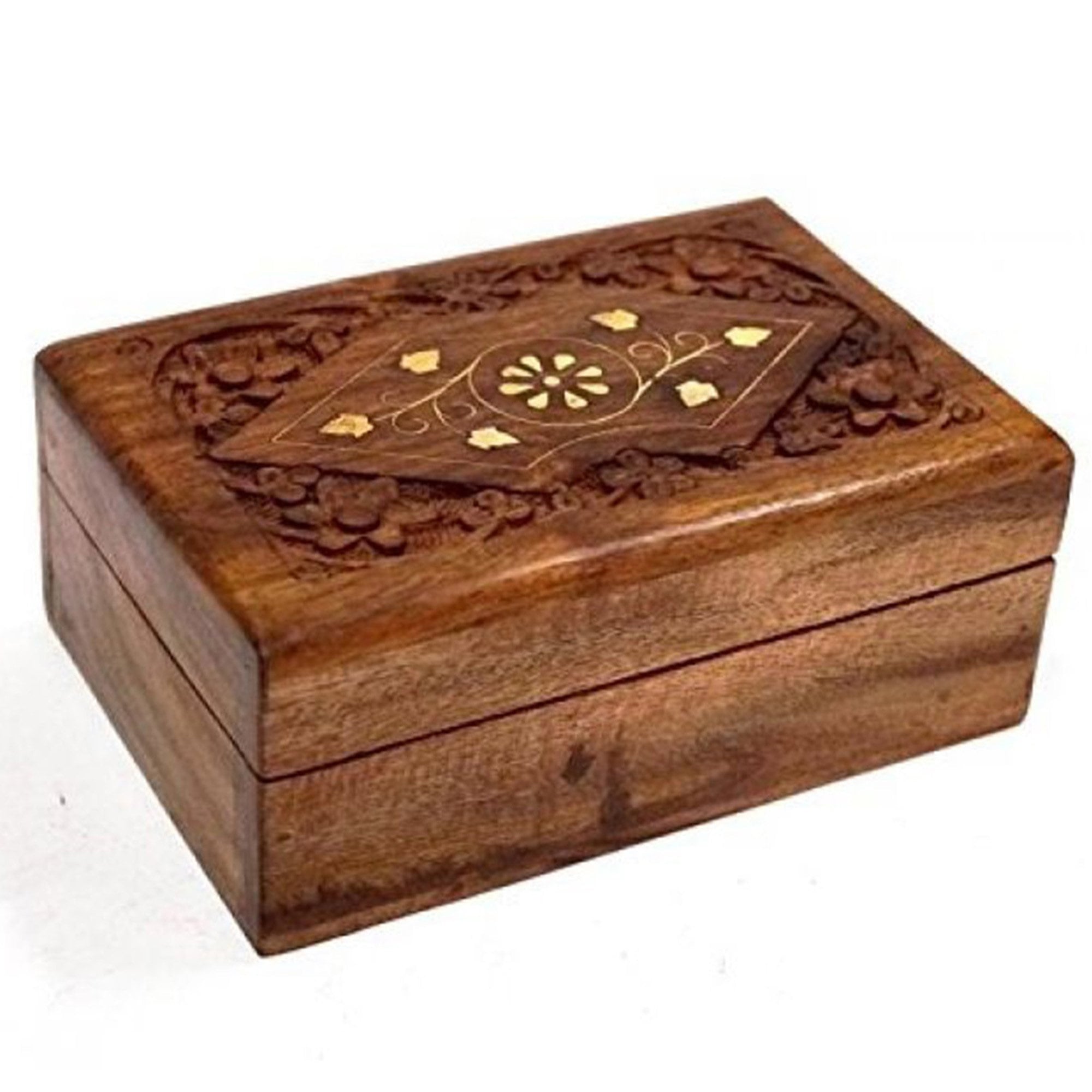 Carved Teak Wood Box Inlay Design