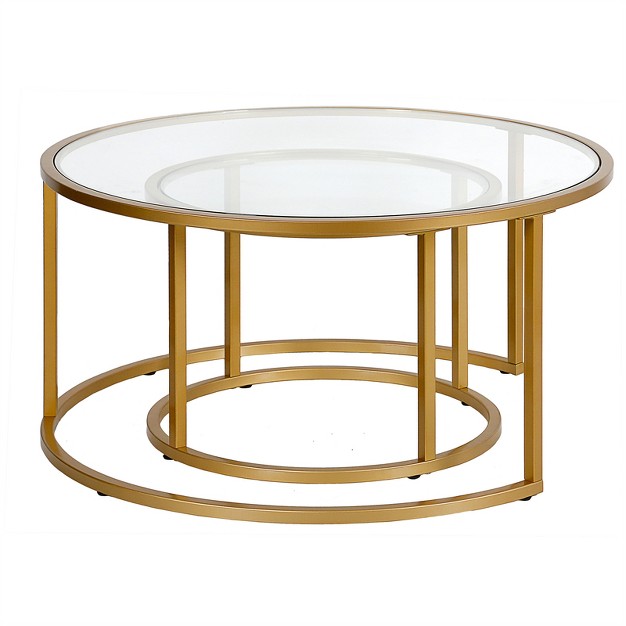 Metal Double Nested Round Coffee Table In Brass With Glass Top Henn amp hart