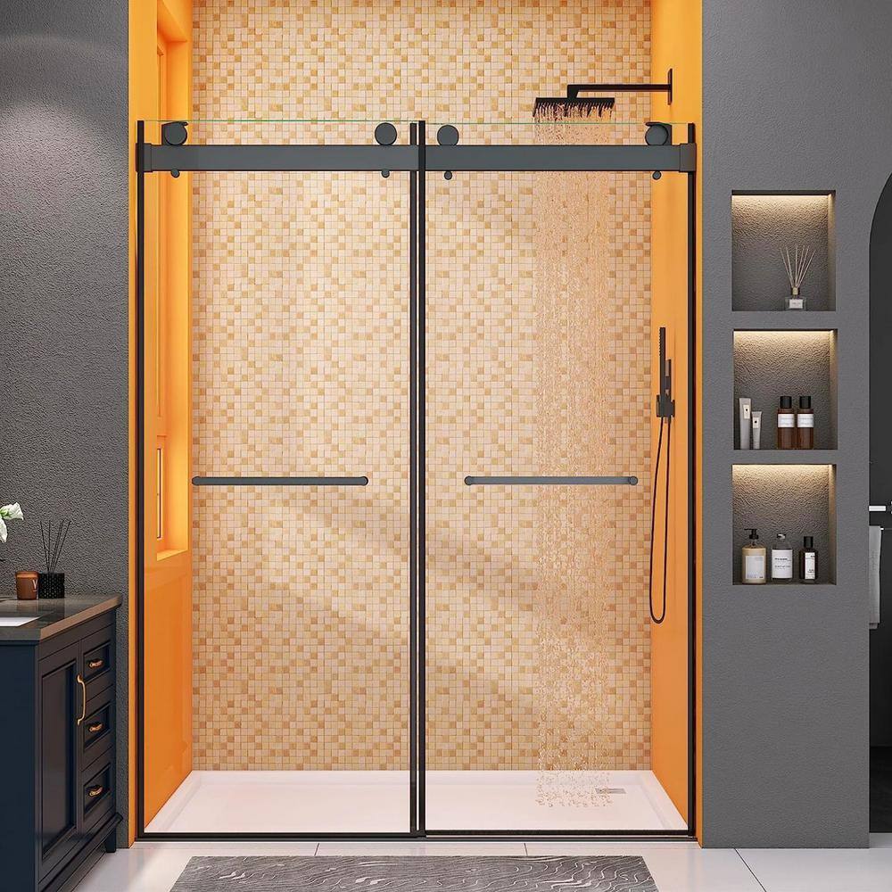 TOOLKISS 58 in. to 60 in. W x 76 in. H Sliding Frameless Shower Door in Matte Black with Clear Glass TK19069MB