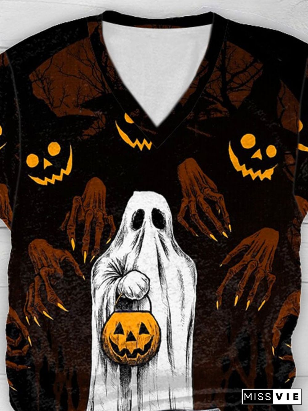 Women's Casual Ghost Art Print Short Sleeve T-Shirt