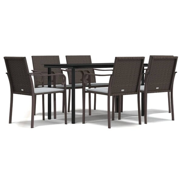 vidaXL Patio Dining Set Table and Chair with Cushions Poly Rattan and Steel