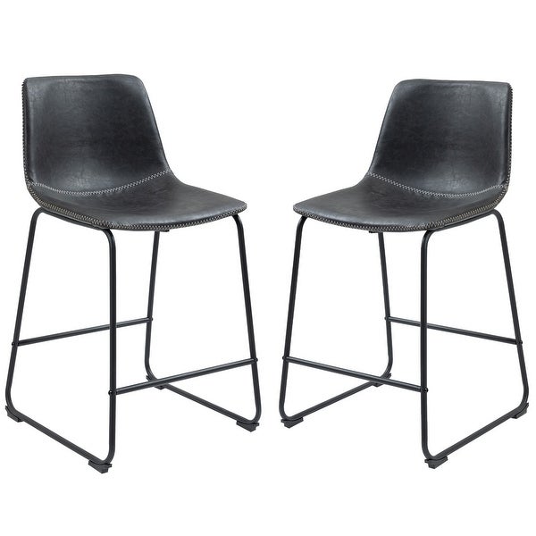 Set of 2 Counter Height Faux Leather Stools