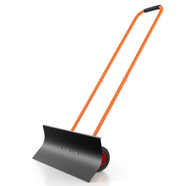 Snow Shovel Heavy duty Metal Adjustable Height Wheeled Snow Removal Pusher