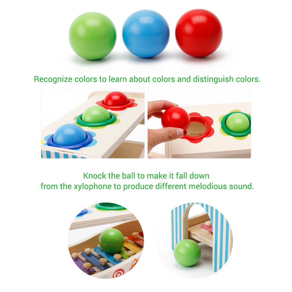 Eccomum Wooden Pounding and Hammer Toy Pound A Ball Toy with Slide Out Xylophone Wooden Educational Pounding and Hammer Montessori Musical Toys