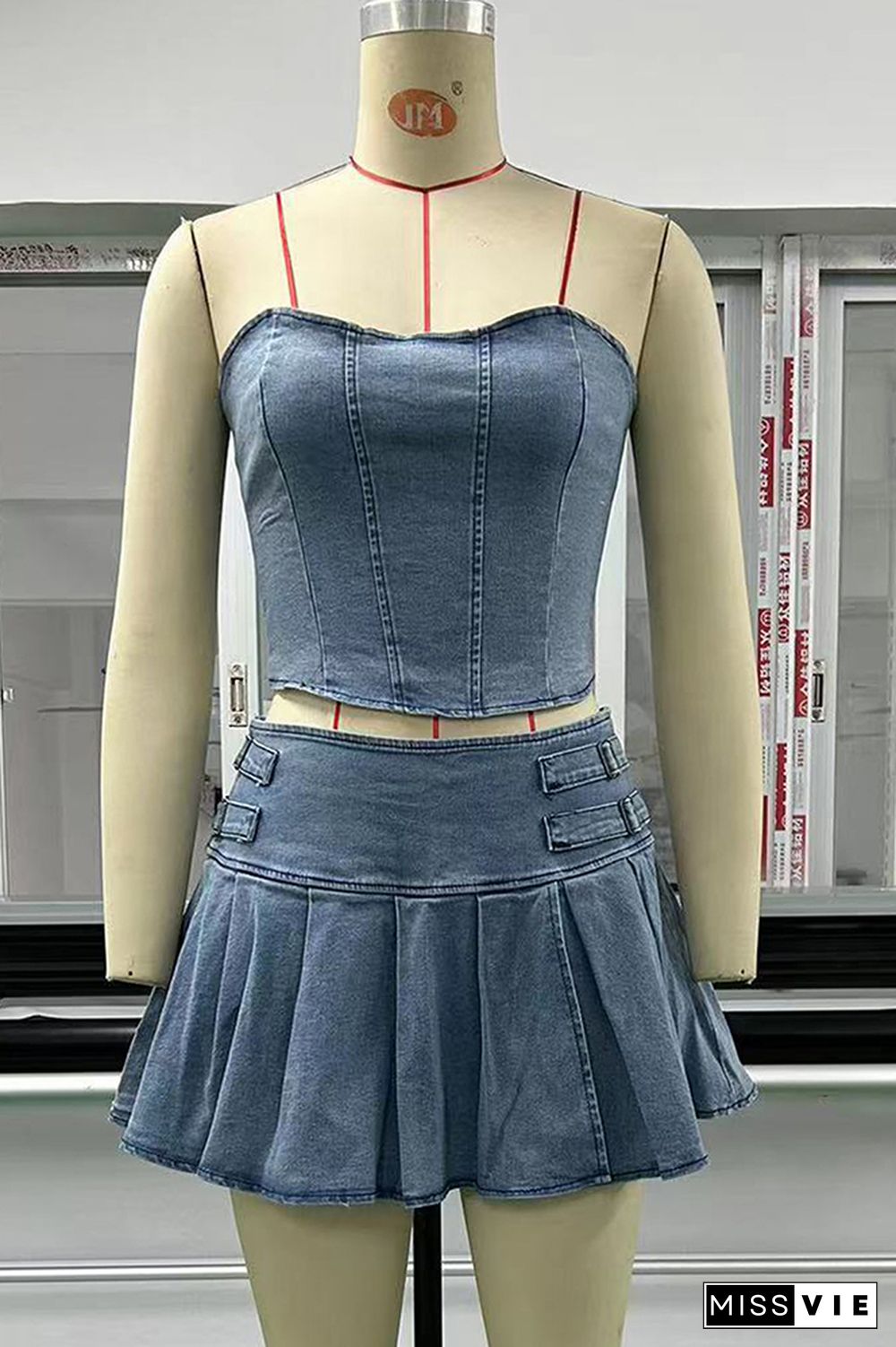 Blue Denim Corset Top and Skirt 2PCS Set