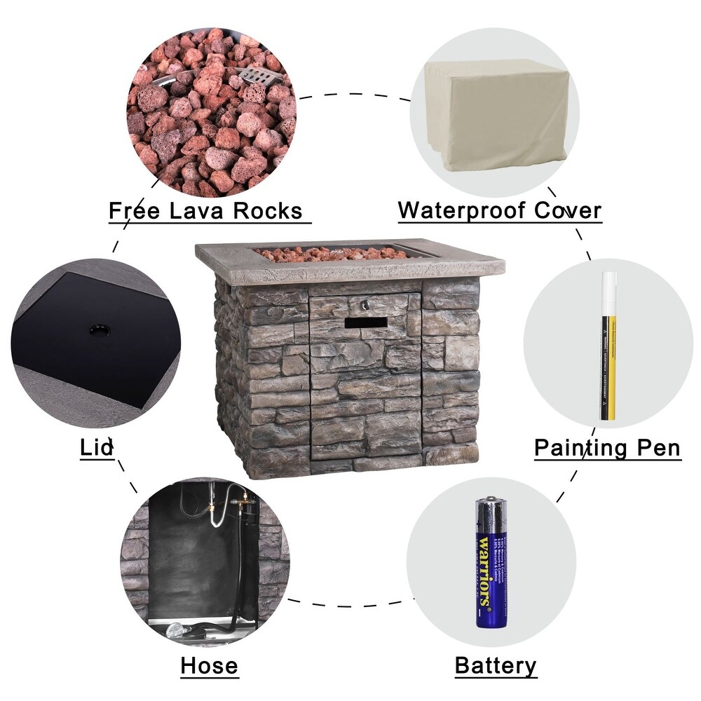 VEIKOUS 30'' Square 50000 BTU Propane Gas Fire Pit Table for Outside Patio with Lid  Cover and Lava Rocks