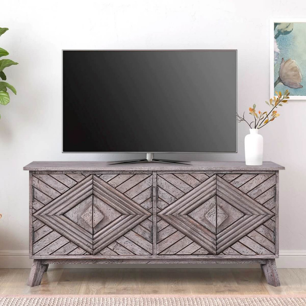 Dunkeld Solid Wood Decorative Hand Carved 2 Doors TV Bench Cabinet   Rustic   Entertainment Centers And Tv Stands   by Sierra Living Concepts Inc  Houzz