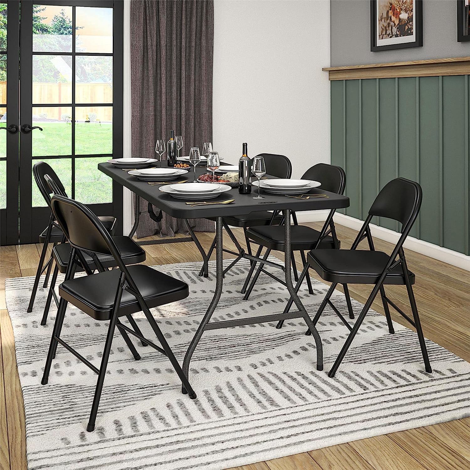 Vebreda Deluxe Vinyl Padded Metal Folding Chair, 6 Pack, Black