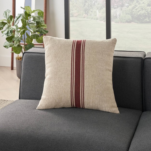 Oversize Life Styles Woven Cotton Linen Striped Indoor Square Throw Pillow Maroon Mina Victory