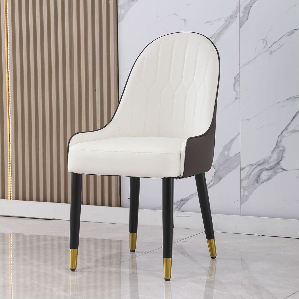 Beige Set of 2 Dining Chair with PU Leather White solid wood metal legs