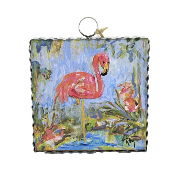 Round Top Collection Flamingo Standing Mini Gallery One Wall Print 7 0 Inches Print Birds Water S22091 Wood Pink