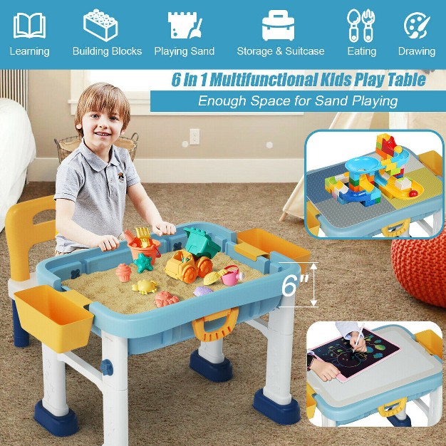 Costway 6 In 1 Kids Activity Table Set W Chair Toddler Luggage Building Block Table