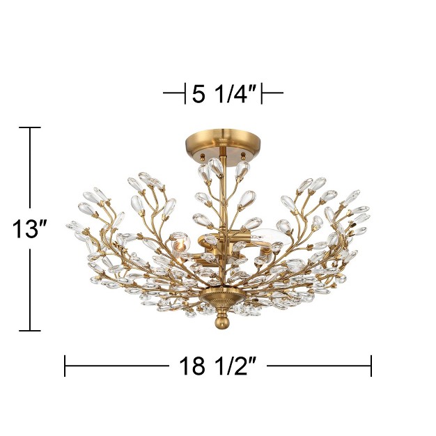 Wide Brass Vine Leaf 4 light Clear Crystal Glass For Bedroom House