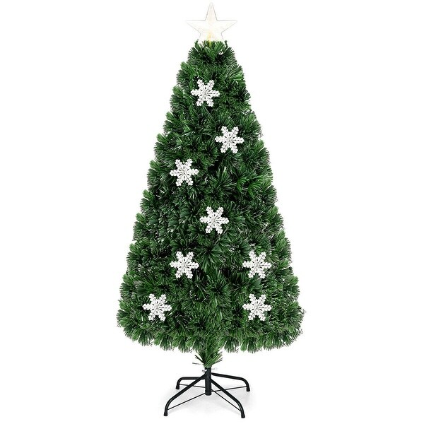 PreLit Fiber Optic Christmas Tree with LED Lights and Snowflake Decor