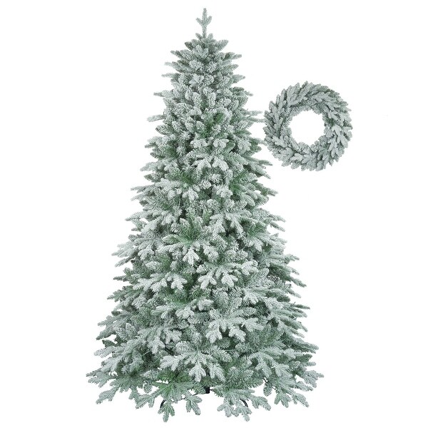 7ft Lighted Artificial Christmas Tree with Wreath Set