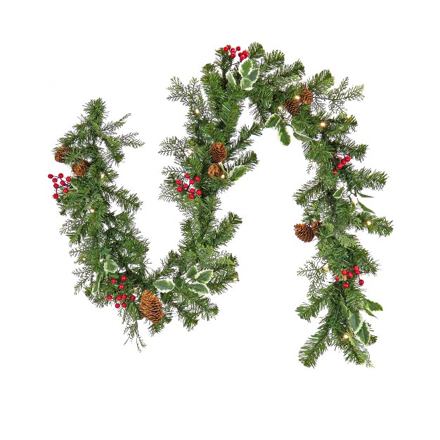 National Tree Company First Traditions Pre lit Christmas Evergeen Garland With Pinecones And Berries Warm White Led Lights Plug In 6 Ft