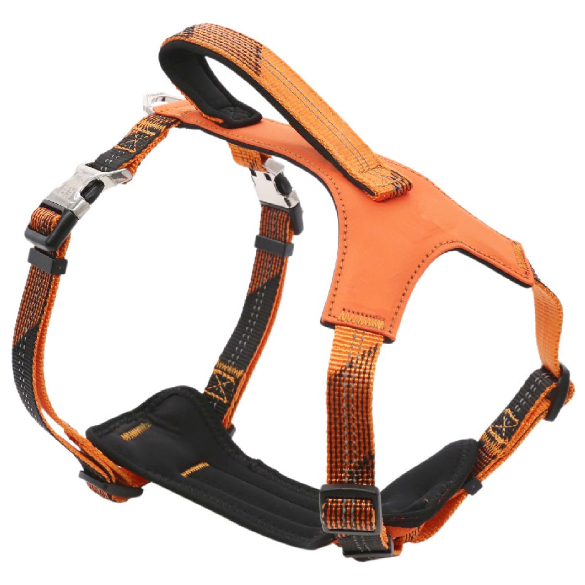 PET LIFE Orange 'Geo-prene' 2-in-1 Shock Absorbing Neoprene Padded Reflective Dog Leash and Harness， Small