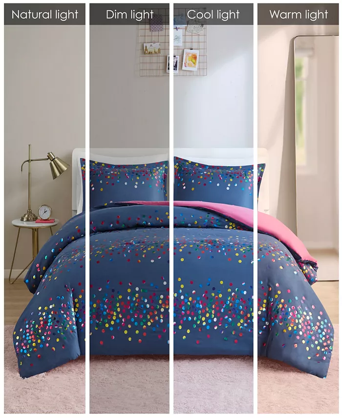 Intelligent Design Janie Rainbow Iridescent Metallic Dot 3-Piece Duvet Cover Set， Twin Twin XL