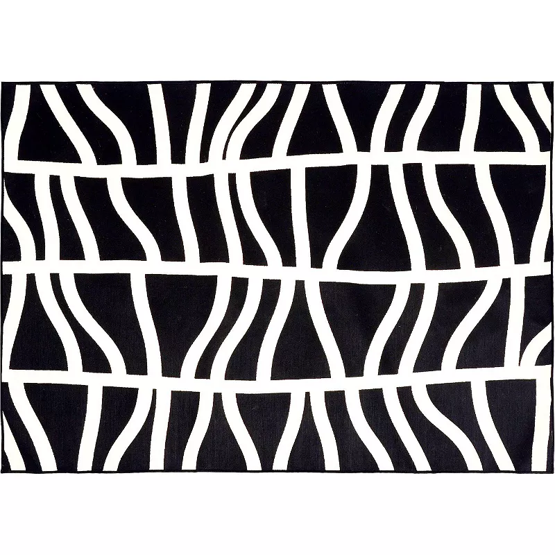 5' x 7' Black and White Abstract Rectangular Outdoor Area Throw Rug