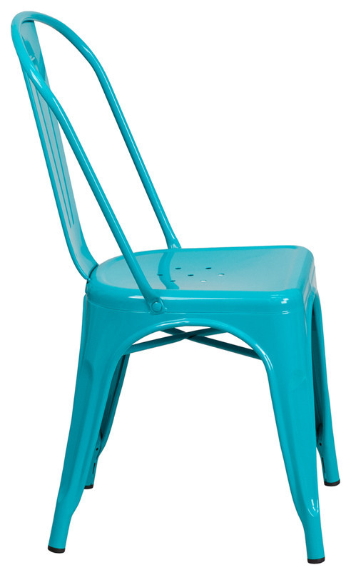 Commercial Grade Crystal Teal Blue Metal Indoor Outdoor Stackable Chair   Contemporary   Dining Chairs   by u Buy Furniture  Inc  Houzz