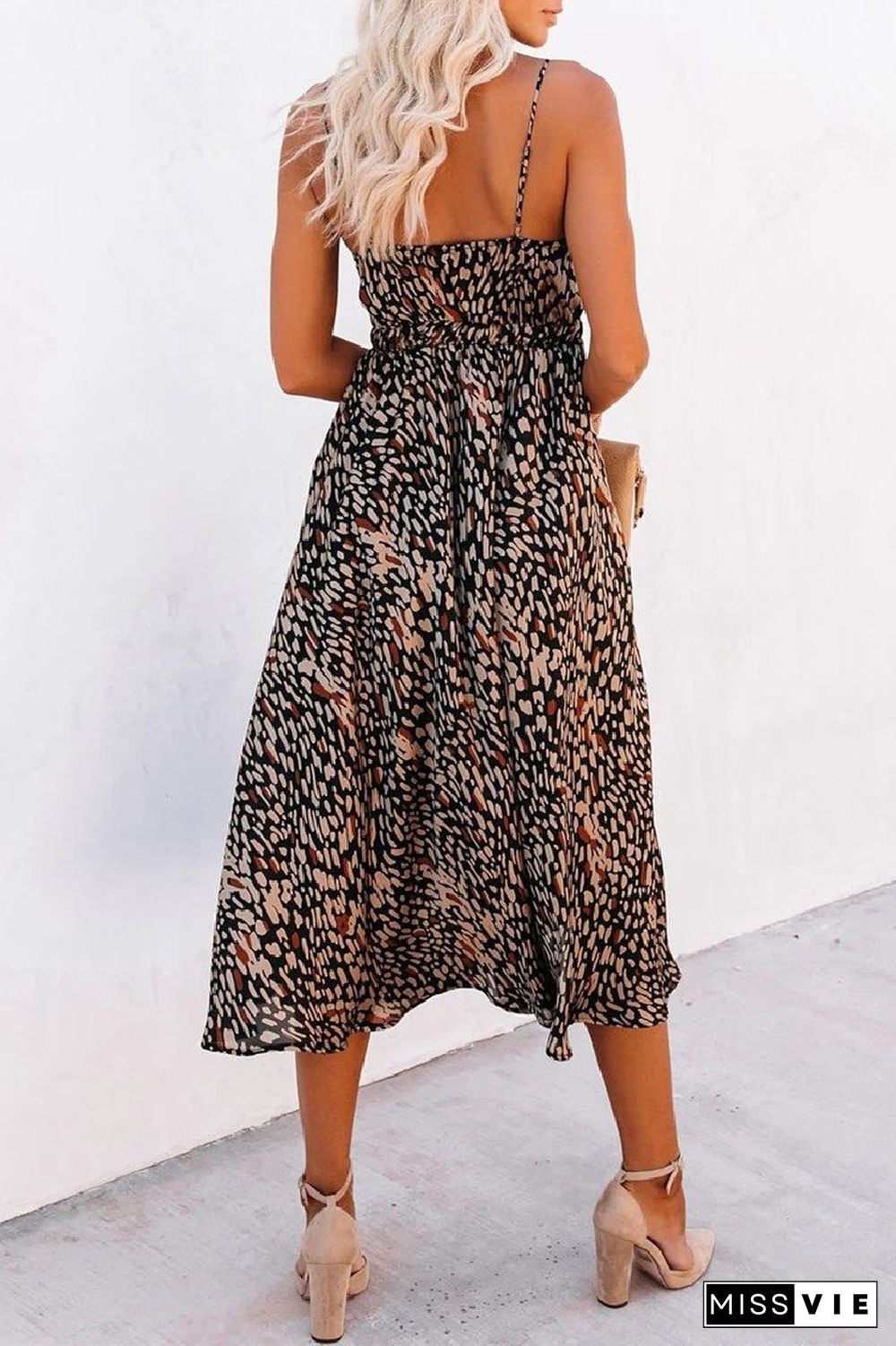 KarliDress Leopard Taste Printed Cutout Midi Dress P12629