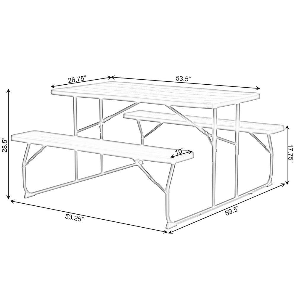 Gardenised Woodgrain Plastic and Steel Gray Outdoor Foldable Portable Picnic Table Set QI003910GY