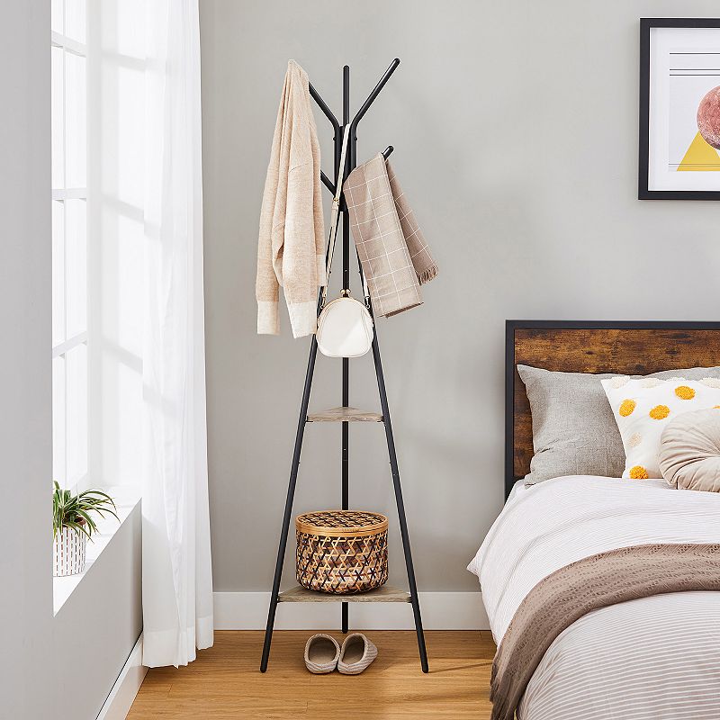 Coat Rack Stand， Coat Tree， Hall Tree Free Standing， With 2 Shelves， For Clothes， Hats， Bags