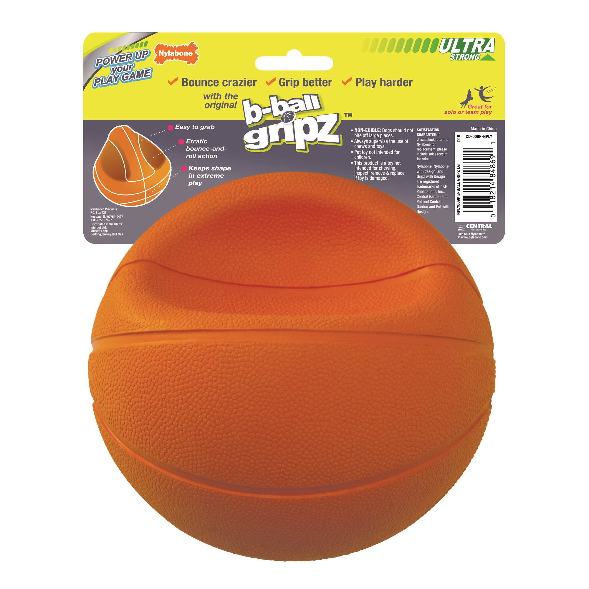 Nylabone Power Play Gripz Basketball Dog Toy， Medium