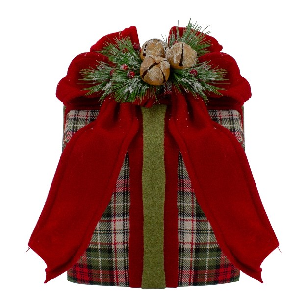 Red And Green Plaid Christmas Present Decoration With Bow