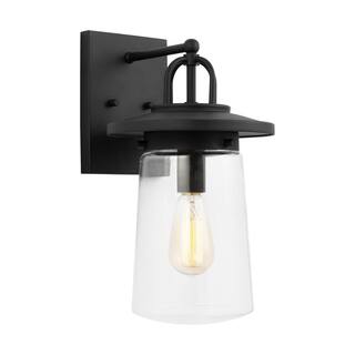 Generation Lighting Tybee Medium 1-Light Black Hardwired Outdoor Wall Lantern Sconce with Clear Glass Shade 8608901-12