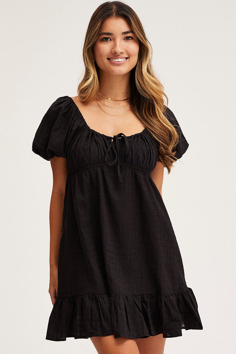 Black Skater Dress Short Sleeve Mini