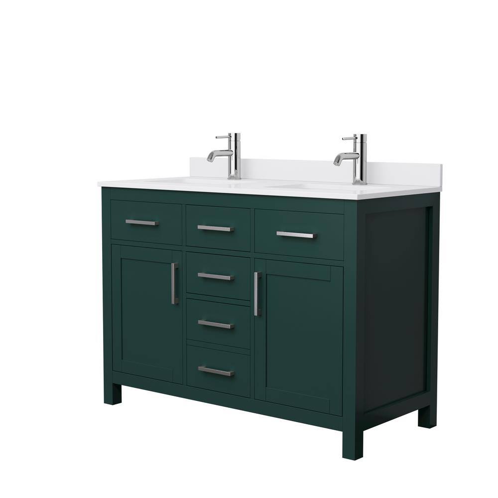 Wyndham Collection Beckett 48 in. W x 22 in. D x 35 in. H Double Sink Bathroom Vanity in Green with White Cultured Marble Top WCG242448DGEWCUNSMXX