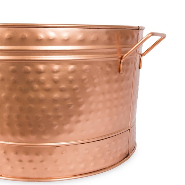 Round Hammered Tub With 2 Side Handles Copper Plated Achla Designs