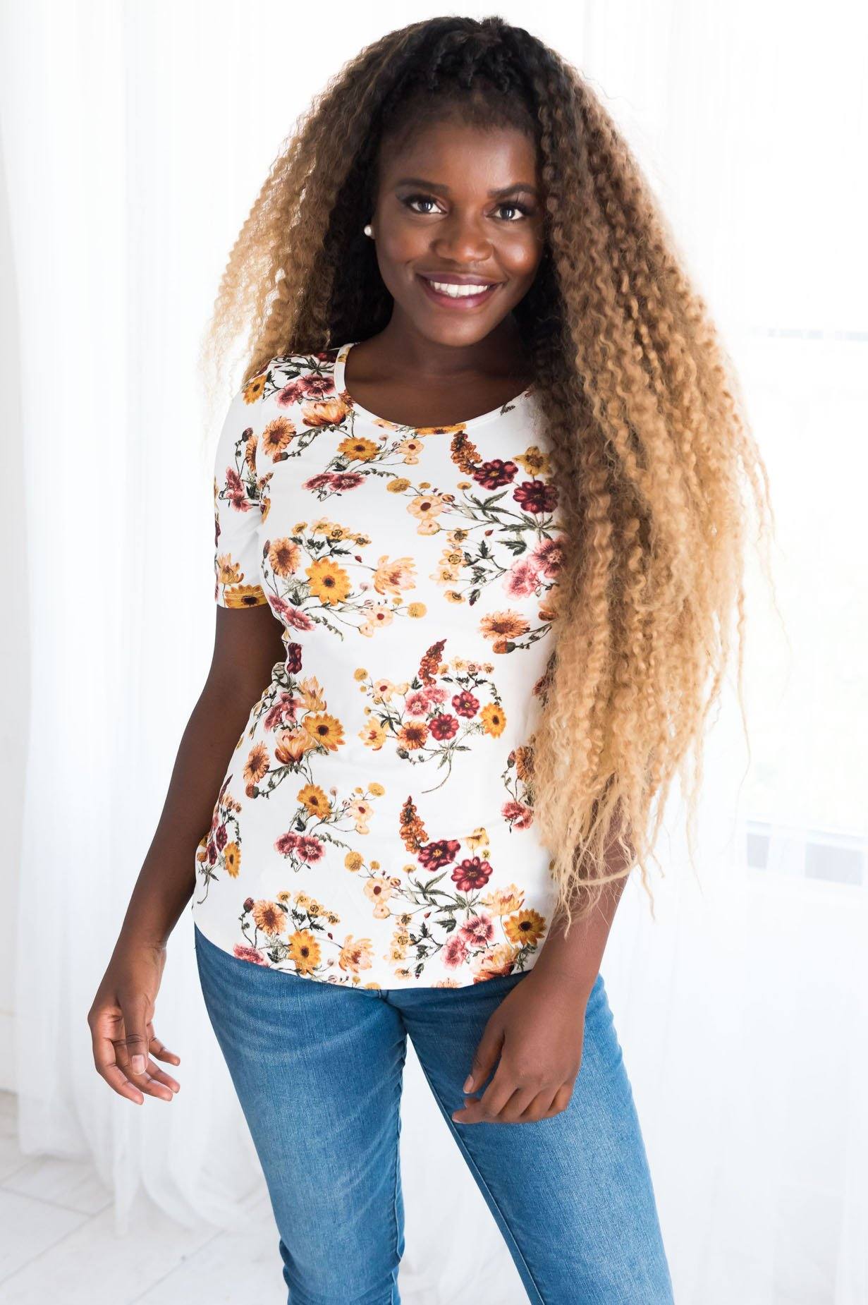 Floral Scoop Neck Tee