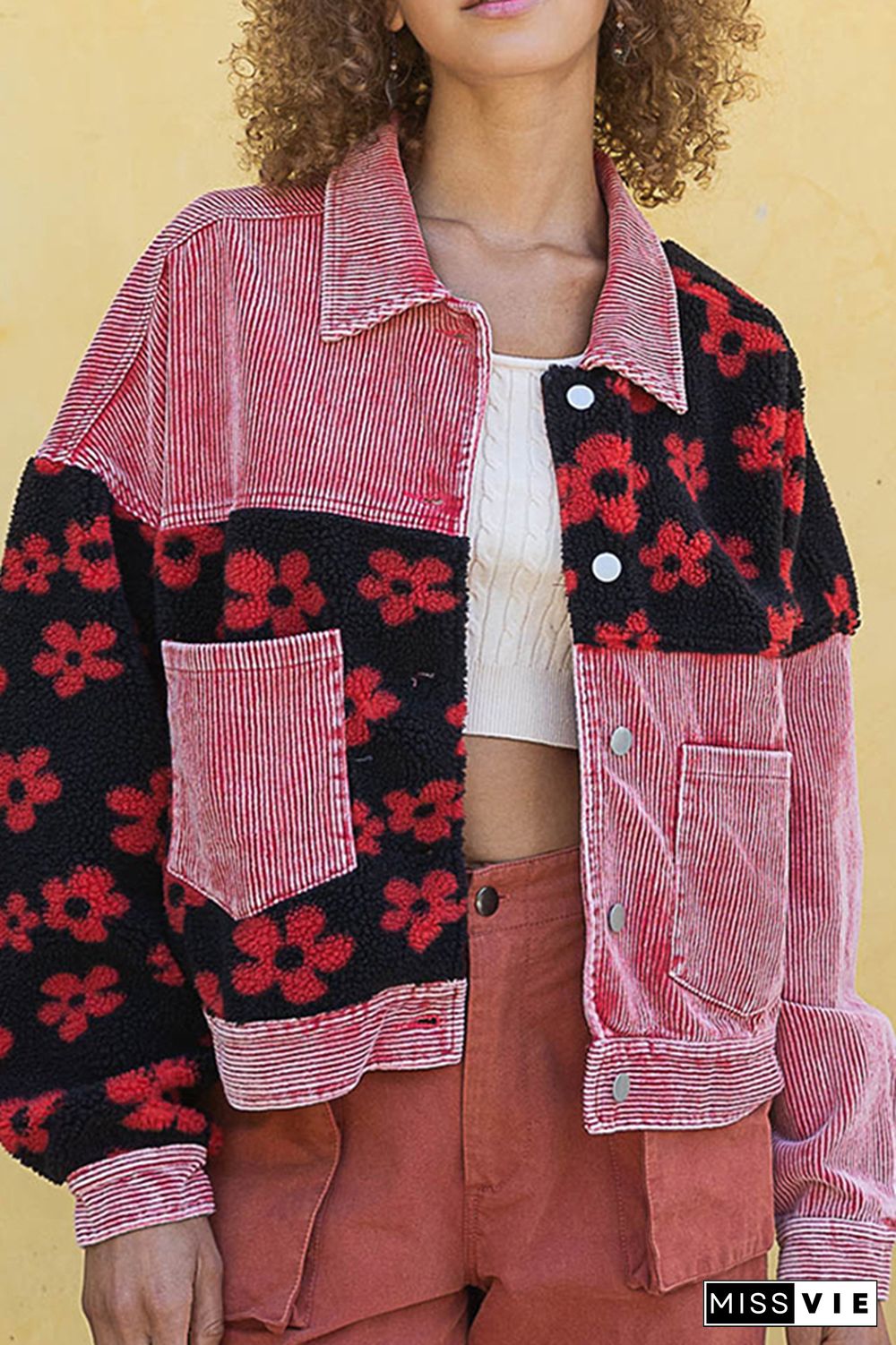 Daisy Print Patchwork Corduroy Jacket