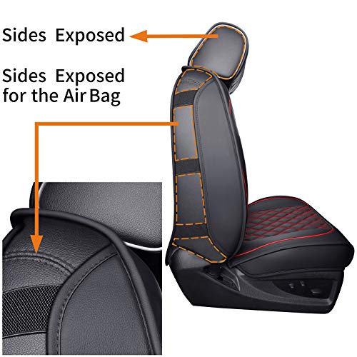 Aierxuan Seat Covers for Cars Full Set Chevy Silverado GMC Sierra Pickup 2007-2021 1500 2500HD 3500HD Crew Double Extended Cab Waterproof Leather Seat Protectors (Full Set， Black-Red)