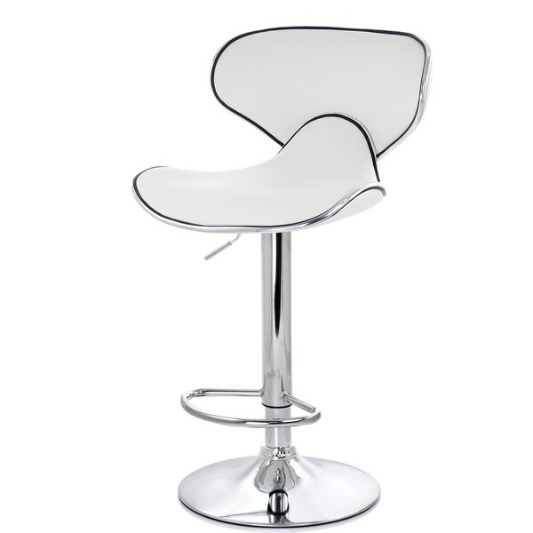 Elama Slim Faux Leather Modern Bar Stool White Adjustable Swivel Base Set of 2