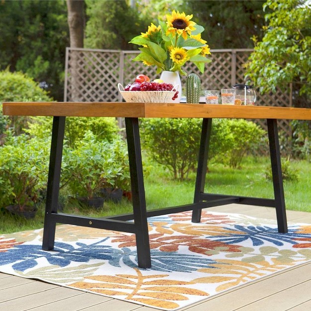 Outdoor Acacia Wood Rectangle Dining Table With Steel Frame Captiva Designs