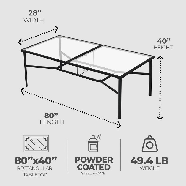 Four Seasons Courtyard Sunny Isles 80 By 40 Inch Indoor Outdoor Powder Coated Steel Frame Tempered Glass Top Rectangular Patio Dining Table Black