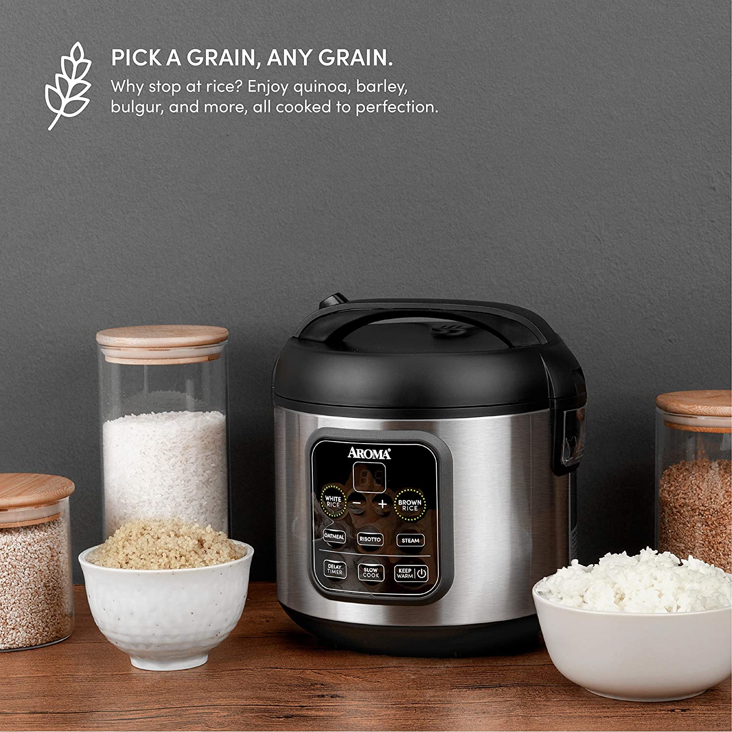 Aroma Housewares ARC-994SB Rice and Grain Cooker Slow Cook， Steam， Oatmeal， Risotto， 8-cup cooked/4-cup uncooked/2Qt， Stainless Steel