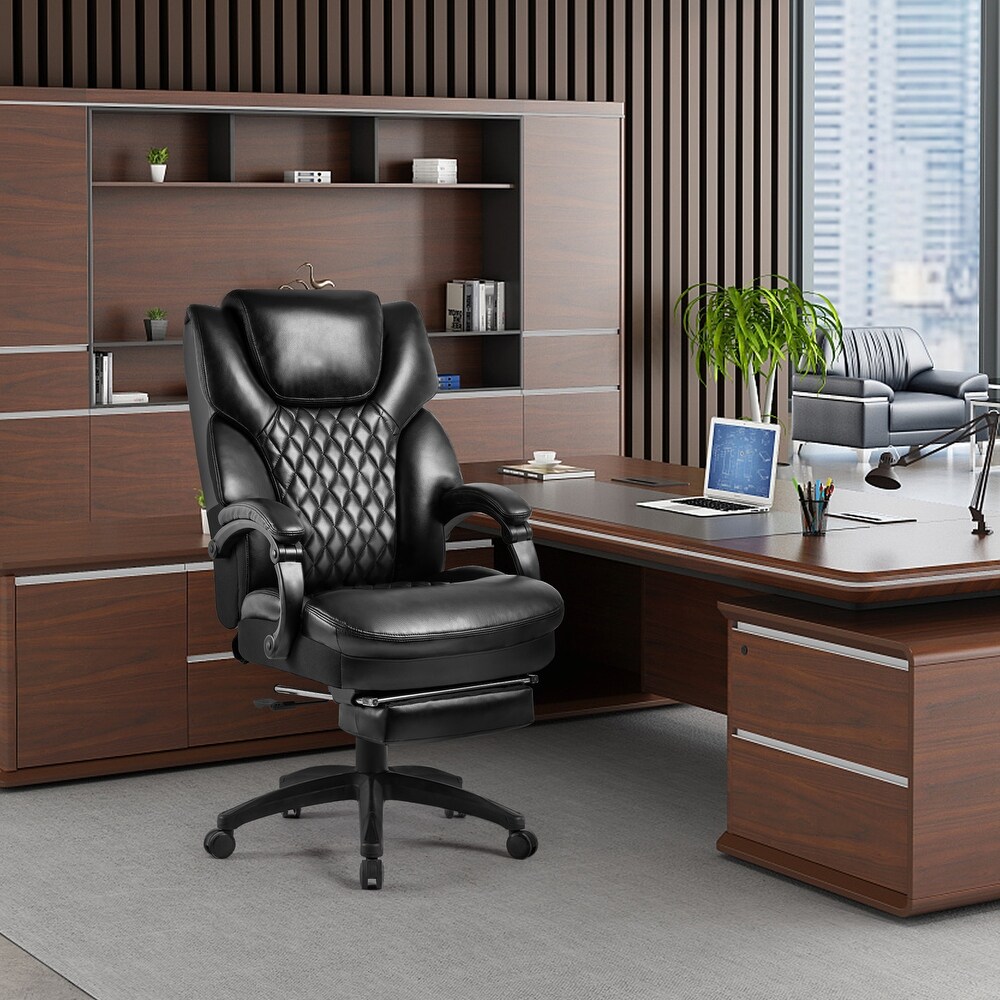 High Back Big   Tall 400lb Office Chair with Footrest Bonded Leather Ergonomic Executive Desk Computer Swivel Chair