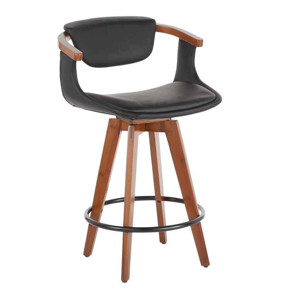 Oracle Mid Century Modern Counter Stool in Faux Leather   Walnut Wood   N/A