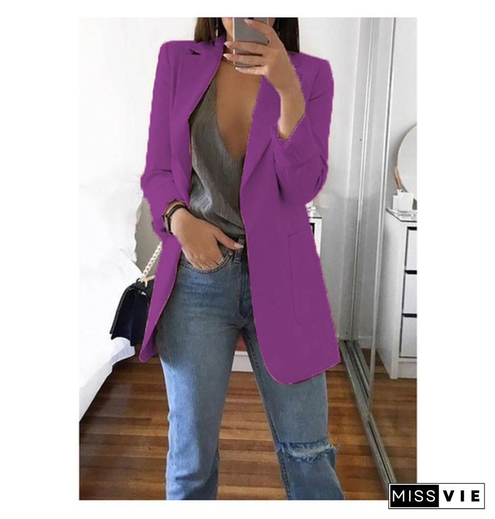 New Fashion Casual Women Slim Suit Retro Solid Color Suits Jacket Long Sleeve Blazers Office Tops Female Jacket Blazers Plus Size S-5Xl