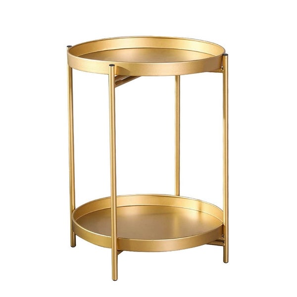 Adeco Side Table 2-Tier Metal Round End Table with Removable Tray - 17.5